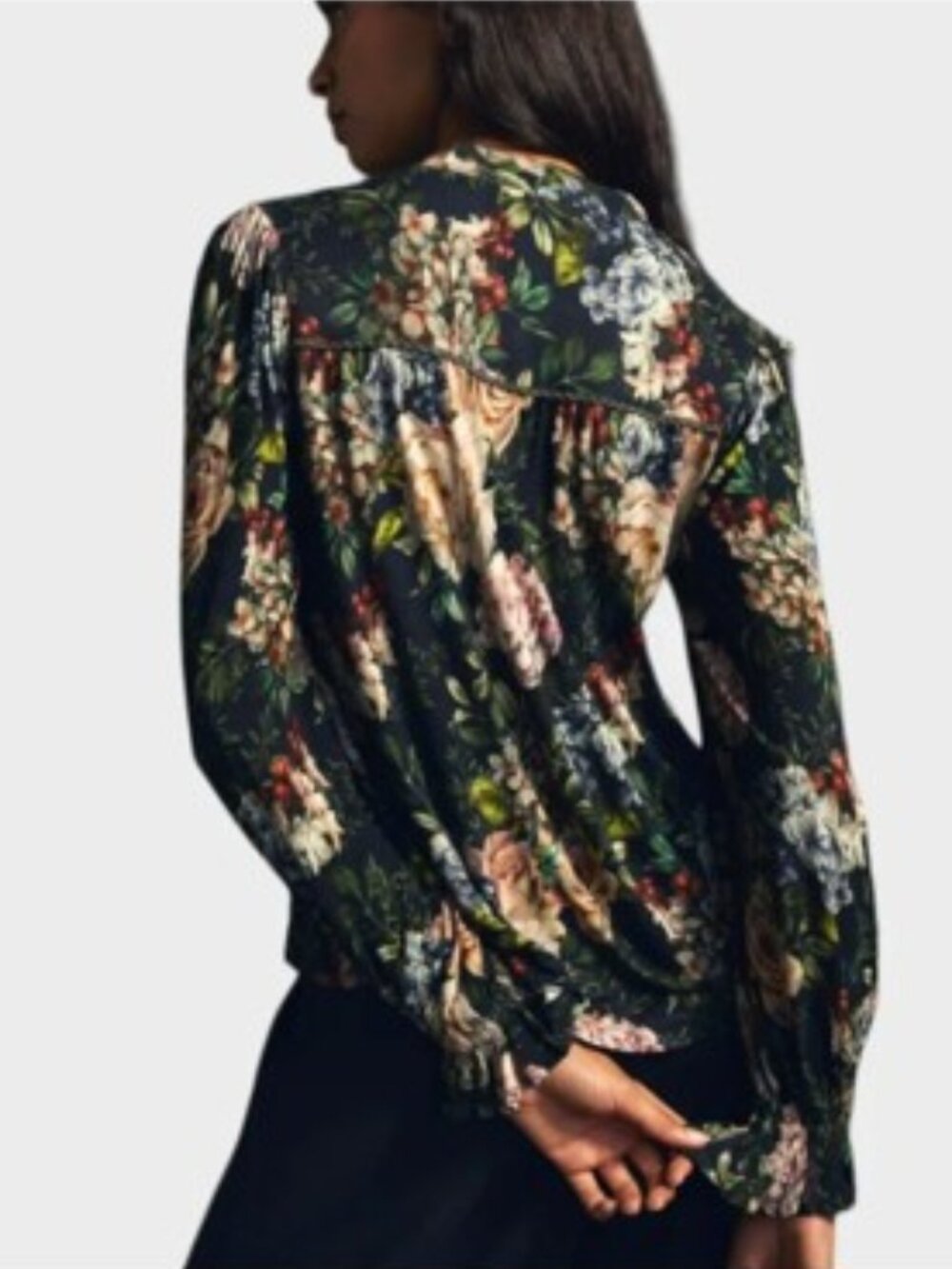 Anthropologie Bl-nk Stephanie Top in Dark Floral Print Long Sleeves – Size Small - Picture 3 of 9